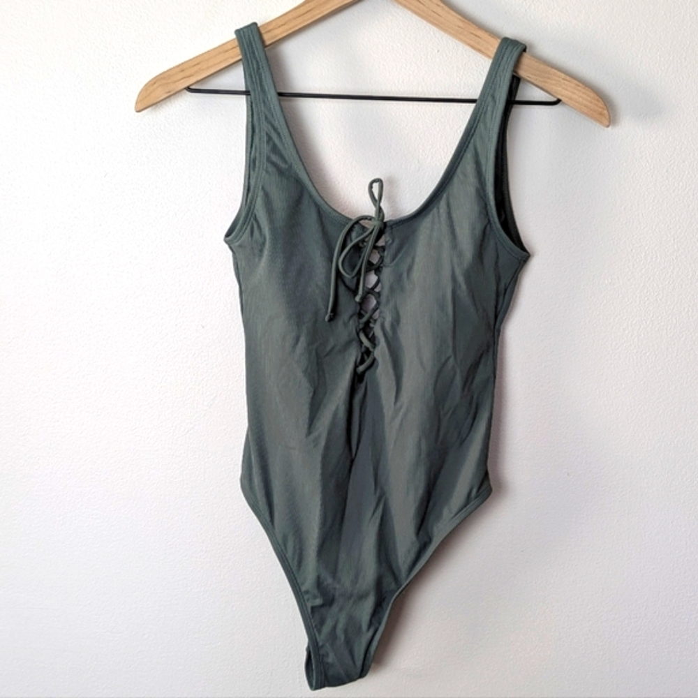 Xhilaration Olive Green High Cut One Piece Size Small